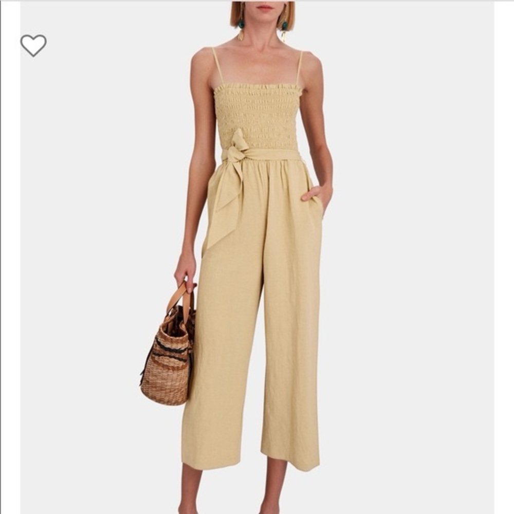 INTERMIX Shoshannah Smocked Jumpsuit Linen & Viscose | Size 6